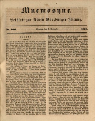 Mnemosyne (Neue Würzburger Zeitung) Sonntag 3. September 1848