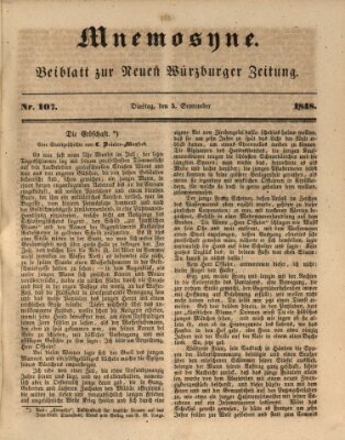 Mnemosyne (Neue Würzburger Zeitung) Dienstag 5. September 1848