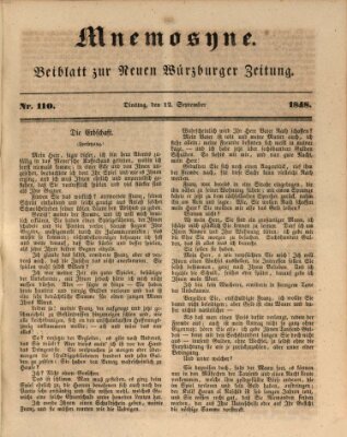 Mnemosyne (Neue Würzburger Zeitung) Dienstag 12. September 1848