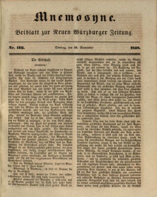 Mnemosyne (Neue Würzburger Zeitung) Dienstag 26. September 1848