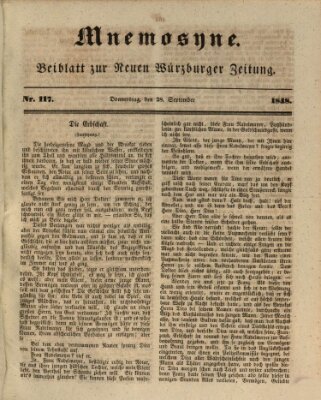 Mnemosyne (Neue Würzburger Zeitung) Donnerstag 28. September 1848