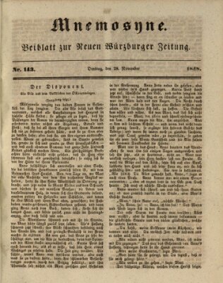 Mnemosyne (Neue Würzburger Zeitung) Dienstag 28. November 1848