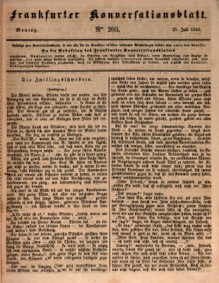 Frankfurter Konversationsblatt (Frankfurter Ober-Post-Amts-Zeitung) Montag 25. Juli 1842