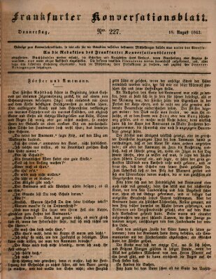 Frankfurter Konversationsblatt (Frankfurter Ober-Post-Amts-Zeitung) Donnerstag 18. August 1842