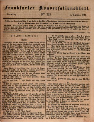 Frankfurter Konversationsblatt (Frankfurter Ober-Post-Amts-Zeitung) Samstag 3. September 1842