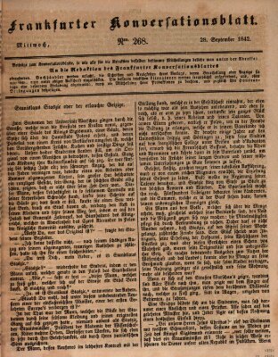 Frankfurter Konversationsblatt (Frankfurter Ober-Post-Amts-Zeitung) Mittwoch 28. September 1842