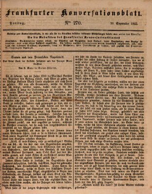 Frankfurter Konversationsblatt (Frankfurter Ober-Post-Amts-Zeitung) Freitag 30. September 1842