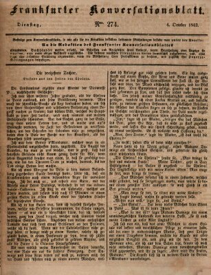 Frankfurter Konversationsblatt (Frankfurter Ober-Post-Amts-Zeitung) Dienstag 4. Oktober 1842