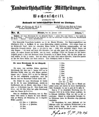 Landwirthschaftliche Mittheilungen Sonntag 16. Januar 1870