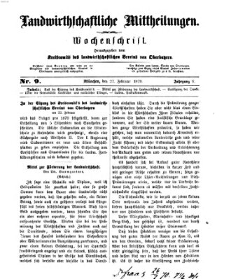 Landwirthschaftliche Mittheilungen Sonntag 27. Februar 1870