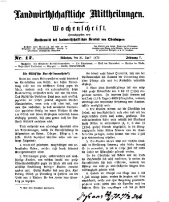 Landwirthschaftliche Mittheilungen Sonntag 24. April 1870