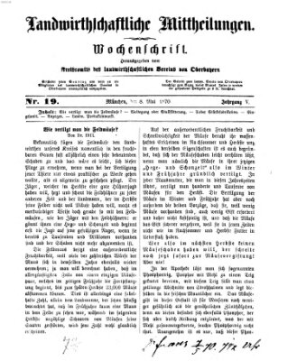 Landwirthschaftliche Mittheilungen Sonntag 8. Mai 1870