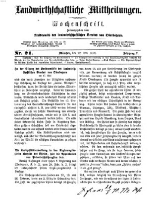 Landwirthschaftliche Mittheilungen Sonntag 22. Mai 1870