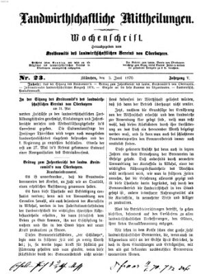 Landwirthschaftliche Mittheilungen Sonntag 5. Juni 1870