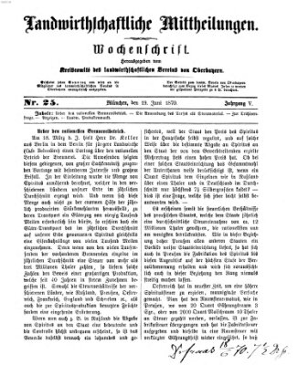 Landwirthschaftliche Mittheilungen Sonntag 19. Juni 1870