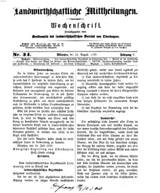 Landwirthschaftliche Mittheilungen Sonntag 21. August 1870