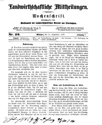 Landwirthschaftliche Mittheilungen Sonntag 25. September 1870