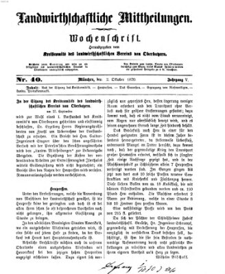 Landwirthschaftliche Mittheilungen Sonntag 2. Oktober 1870