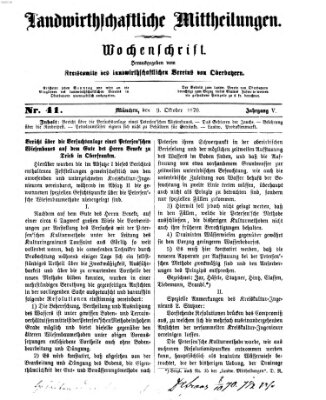 Landwirthschaftliche Mittheilungen Sonntag 9. Oktober 1870