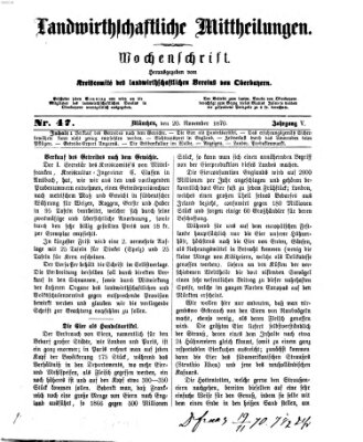 Landwirthschaftliche Mittheilungen Sonntag 20. November 1870