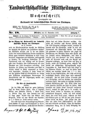 Landwirthschaftliche Mittheilungen Sonntag 27. November 1870