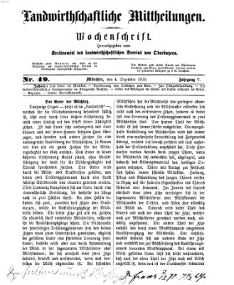 Landwirthschaftliche Mittheilungen Sonntag 4. Dezember 1870