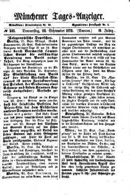 Münchener Tages-Anzeiger Donnerstag 22. September 1870