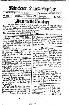 Münchener Tages-Anzeiger Samstag 1. Oktober 1870