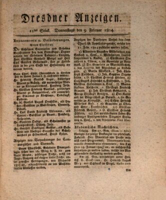 Dresdner Anzeigen Donnerstag 9. Februar 1804