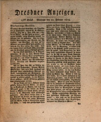 Dresdner Anzeigen Montag 20. Februar 1804