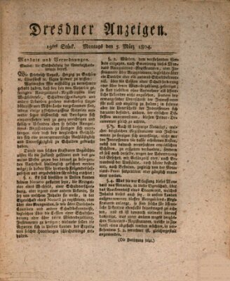 Dresdner Anzeigen Montag 5. März 1804