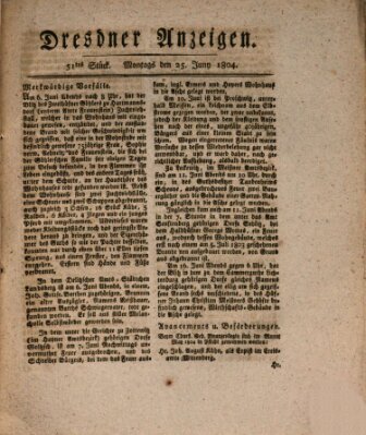 Dresdner Anzeigen Montag 25. Juni 1804