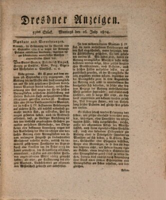 Dresdner Anzeigen Montag 16. Juli 1804