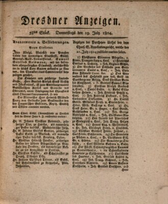 Dresdner Anzeigen Donnerstag 19. Juli 1804