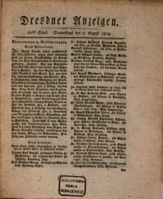 Dresdner Anzeigen Donnerstag 2. August 1804