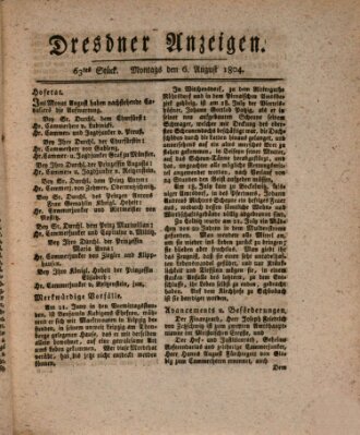 Dresdner Anzeigen Montag 6. August 1804