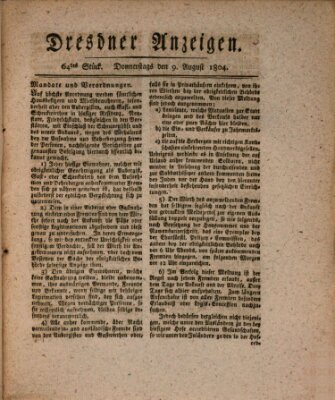 Dresdner Anzeigen Donnerstag 9. August 1804