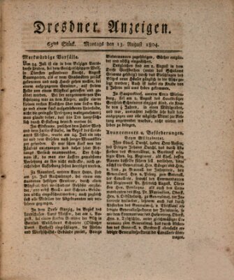 Dresdner Anzeigen Montag 13. August 1804