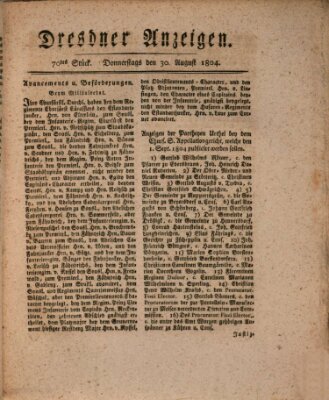 Dresdner Anzeigen Donnerstag 30. August 1804