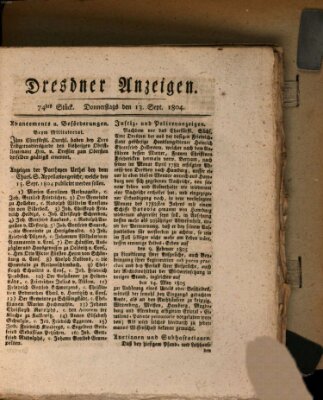 Dresdner Anzeigen Donnerstag 13. September 1804