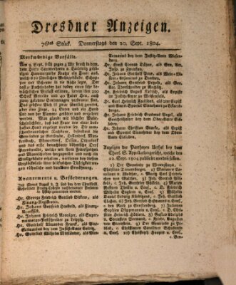 Dresdner Anzeigen Donnerstag 20. September 1804