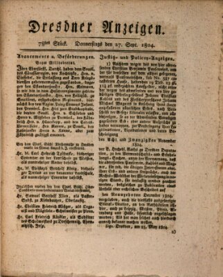 Dresdner Anzeigen Donnerstag 27. September 1804