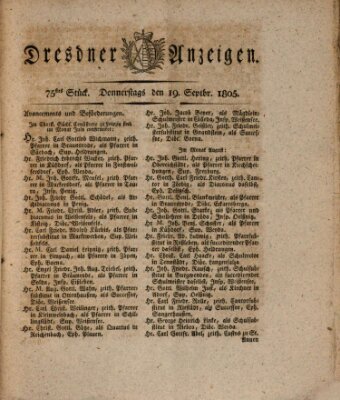 Dresdner Anzeigen Donnerstag 19. September 1805