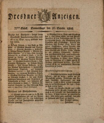 Dresdner Anzeigen Donnerstag 26. September 1805