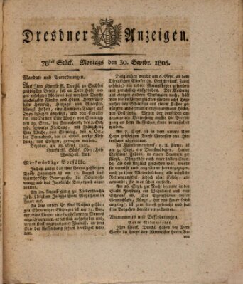 Dresdner Anzeigen Montag 30. September 1805