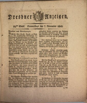 Dresdner Anzeigen Donnerstag 7. November 1805