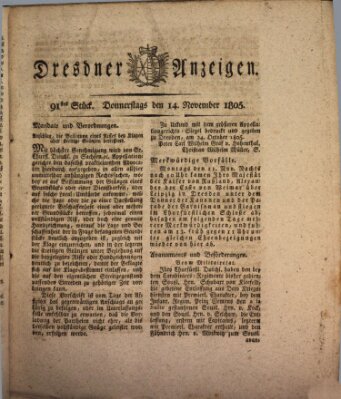 Dresdner Anzeigen Donnerstag 14. November 1805