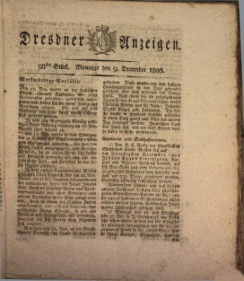 Dresdner Anzeigen Montag 9. Dezember 1805