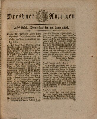 Dresdner Anzeigen Donnerstag 19. Juni 1806