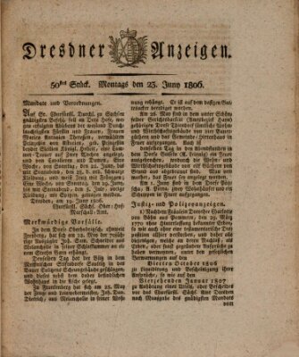 Dresdner Anzeigen Montag 23. Juni 1806